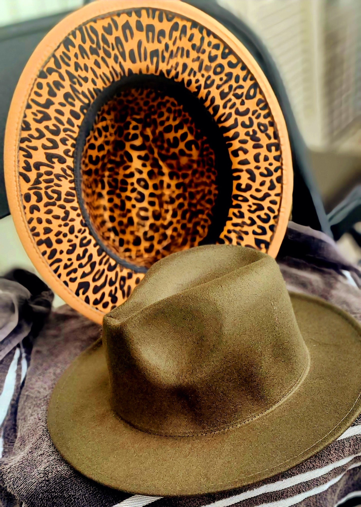 ARMY GREEN WITH LEOPARD LINING FEDORA