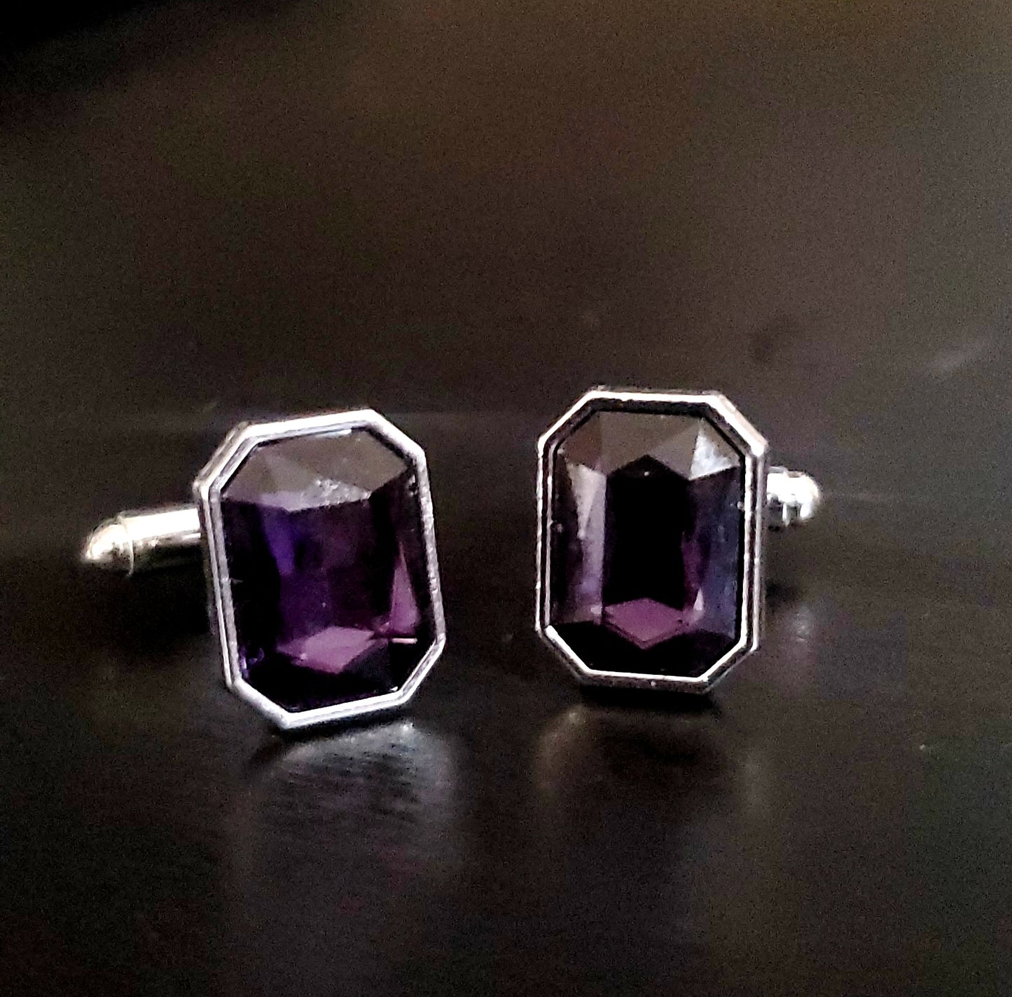 PURPLE RHINESTONE CUFFLINKS