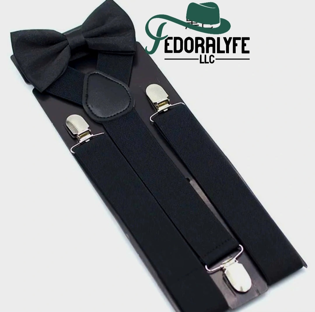 BLACK BOWTIE AND SUSPENDER SET