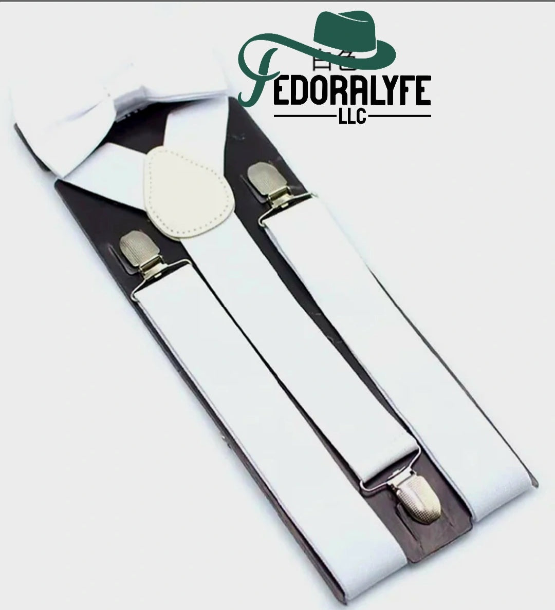 WHITE BOWTIE AND SUSPENDER SET