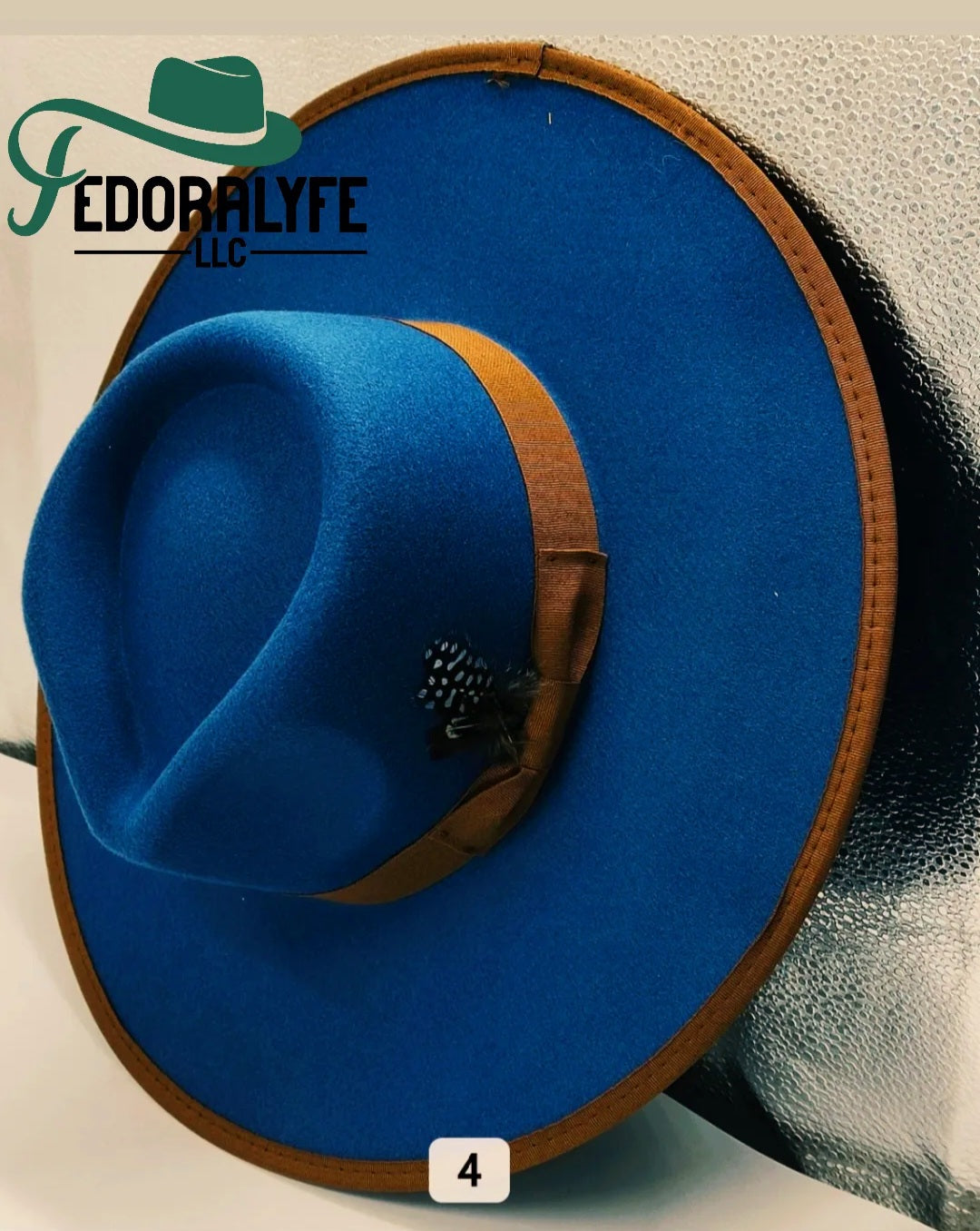 BLUE WITH A TAN TIP FEDORA HAT