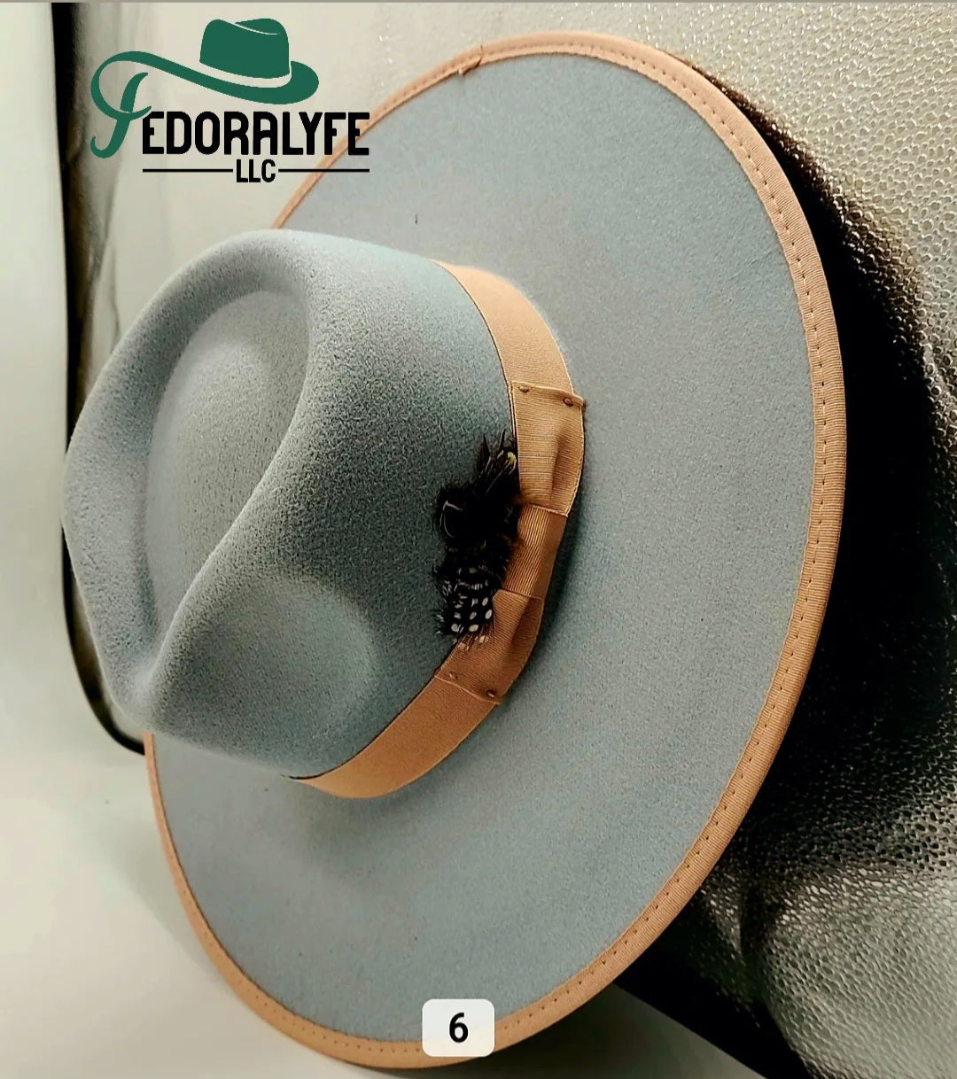 LIGHT BLUE FEDORA WITH PEACH TIP