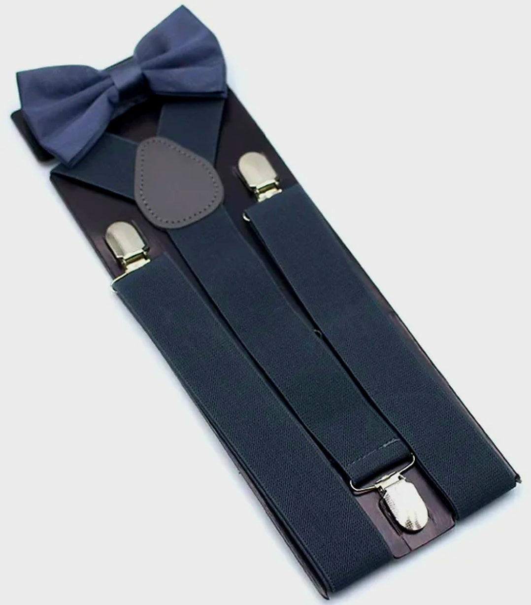 CHARCOAL GREY BOWTIE AND SUSPENDER SET