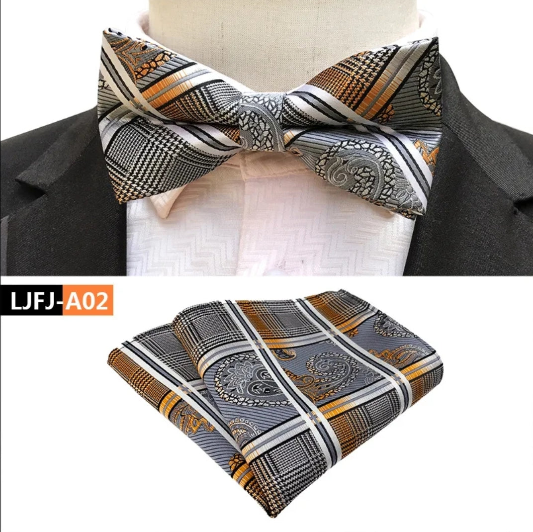 GREY BOWTIE AND POCKET SQAURE SET