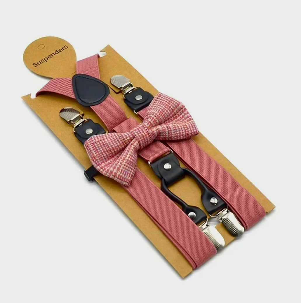 PINK BOWTIE AND SUSPENDER SET