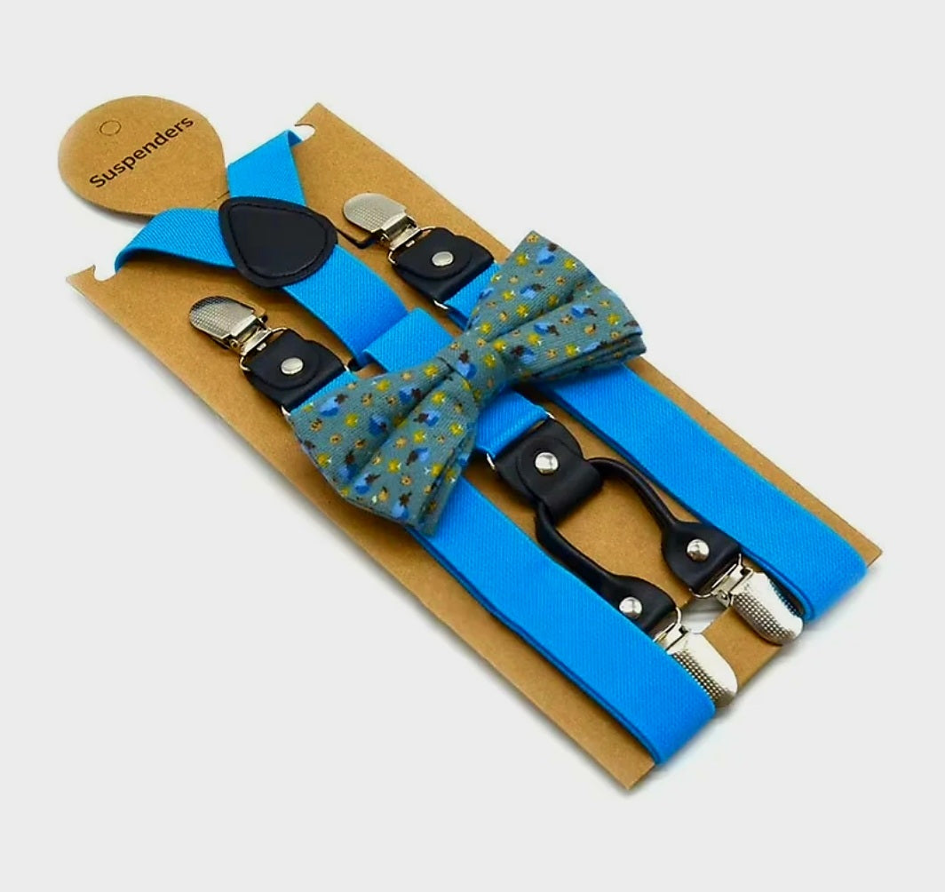 SKY BLUE BOWTIE AND SUSPENDER SET