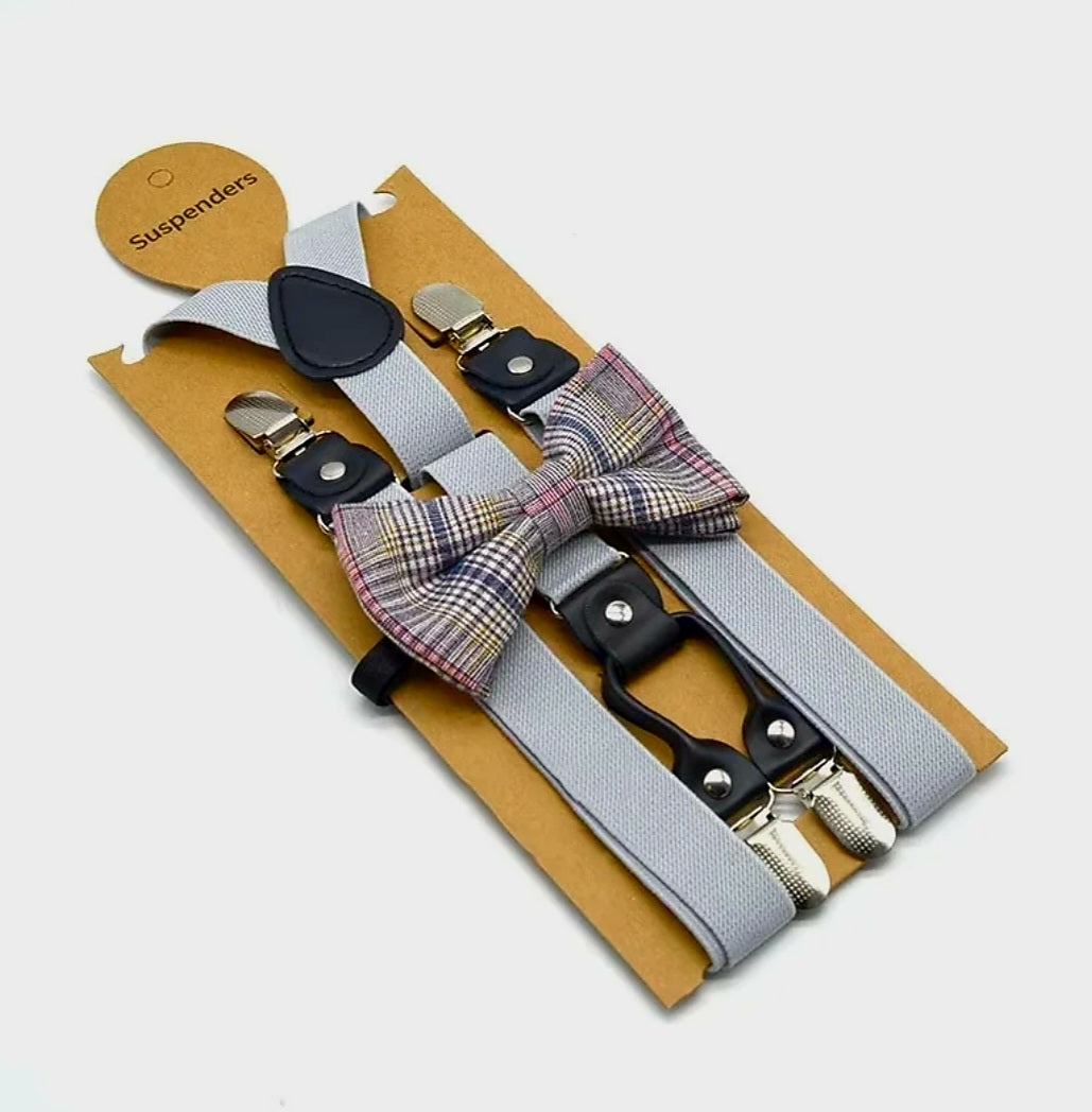 LIGHT GREY BOWTIE AND SUSPENDER SET