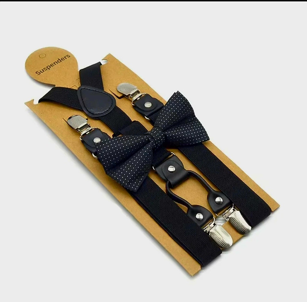 BLACK BOWTIE AND SUSPENDER SET