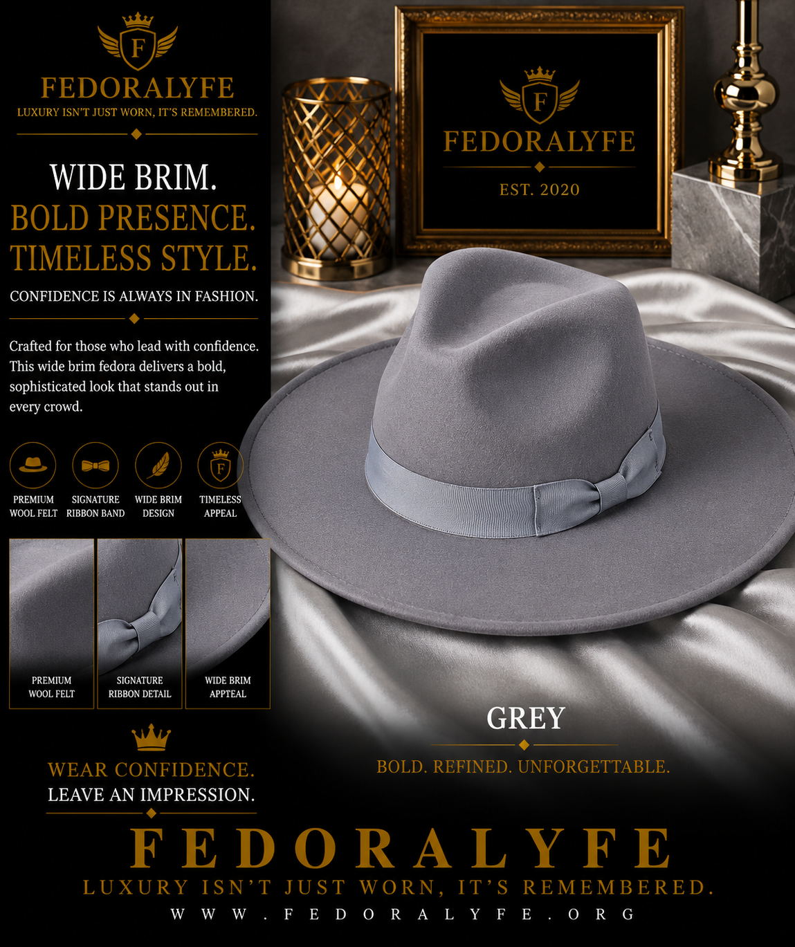 GREY FEDORA HAT