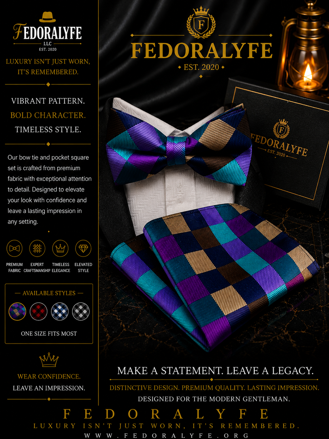 MULTI COLOR BOWTIE AND POCKET SQAURE SET