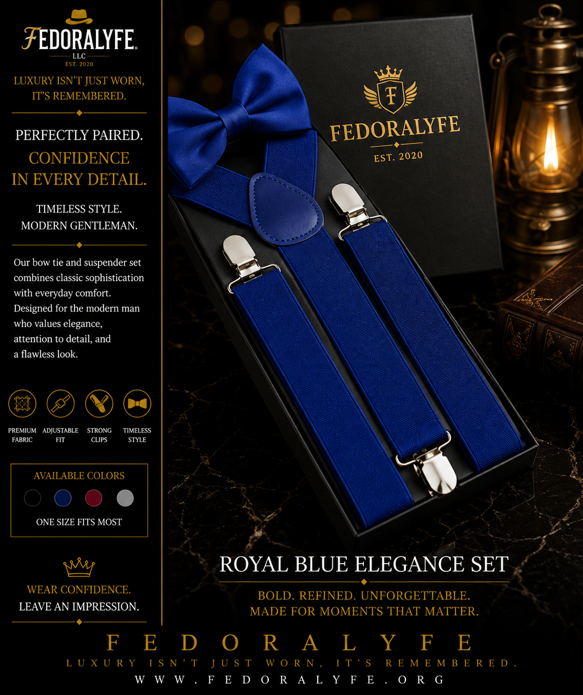 BLUE BOWTIE AND SUSPENDER SET