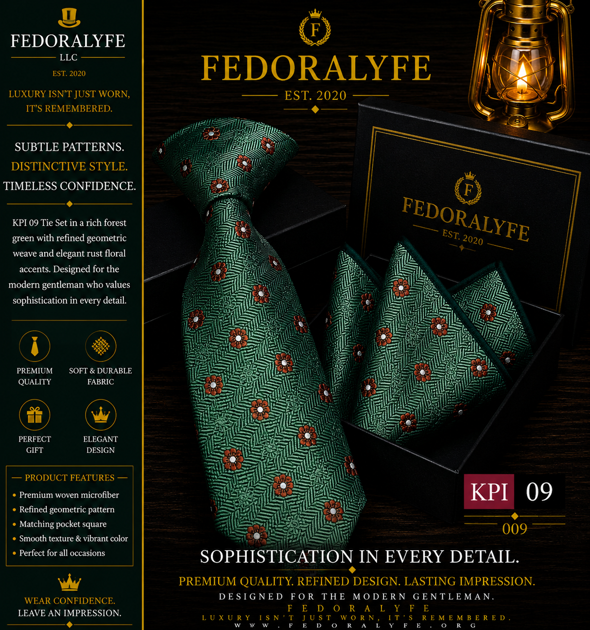 GREEN WITH BROWN TIE SET