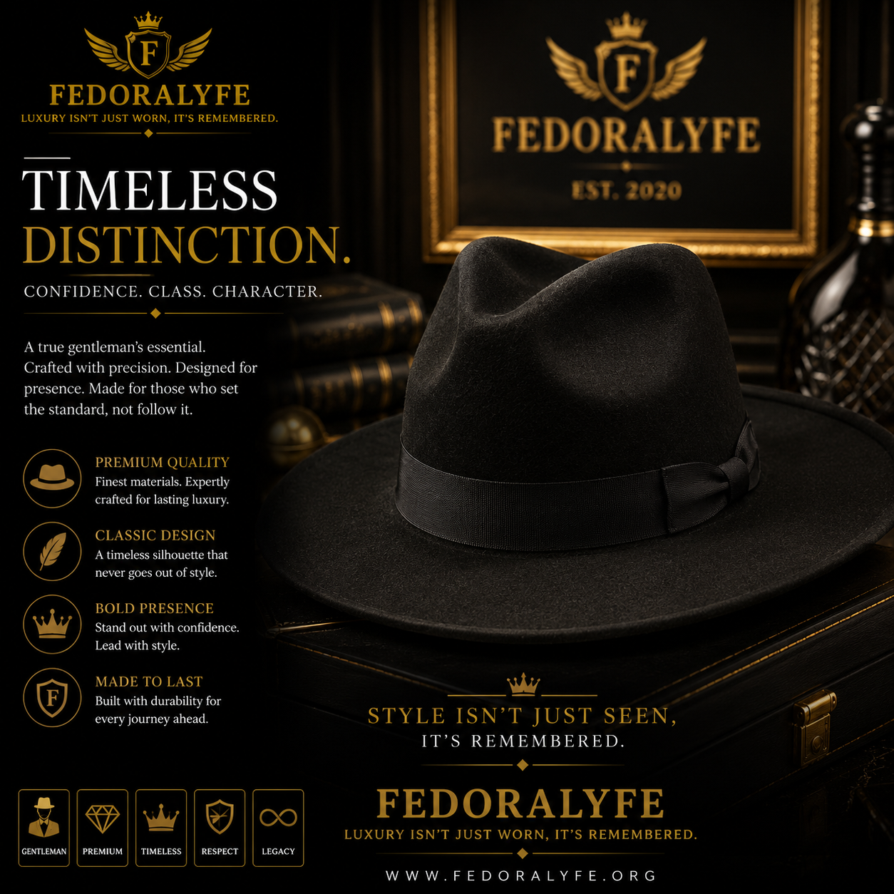 BLACK WIDE BRIM FEDORA HAT