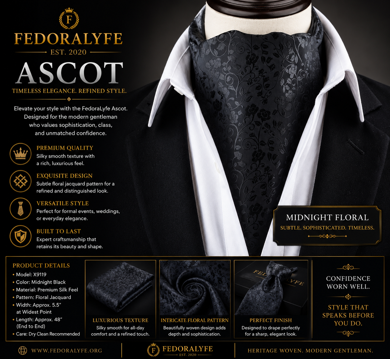 PREMUIM BLACK ASCOT SCARF