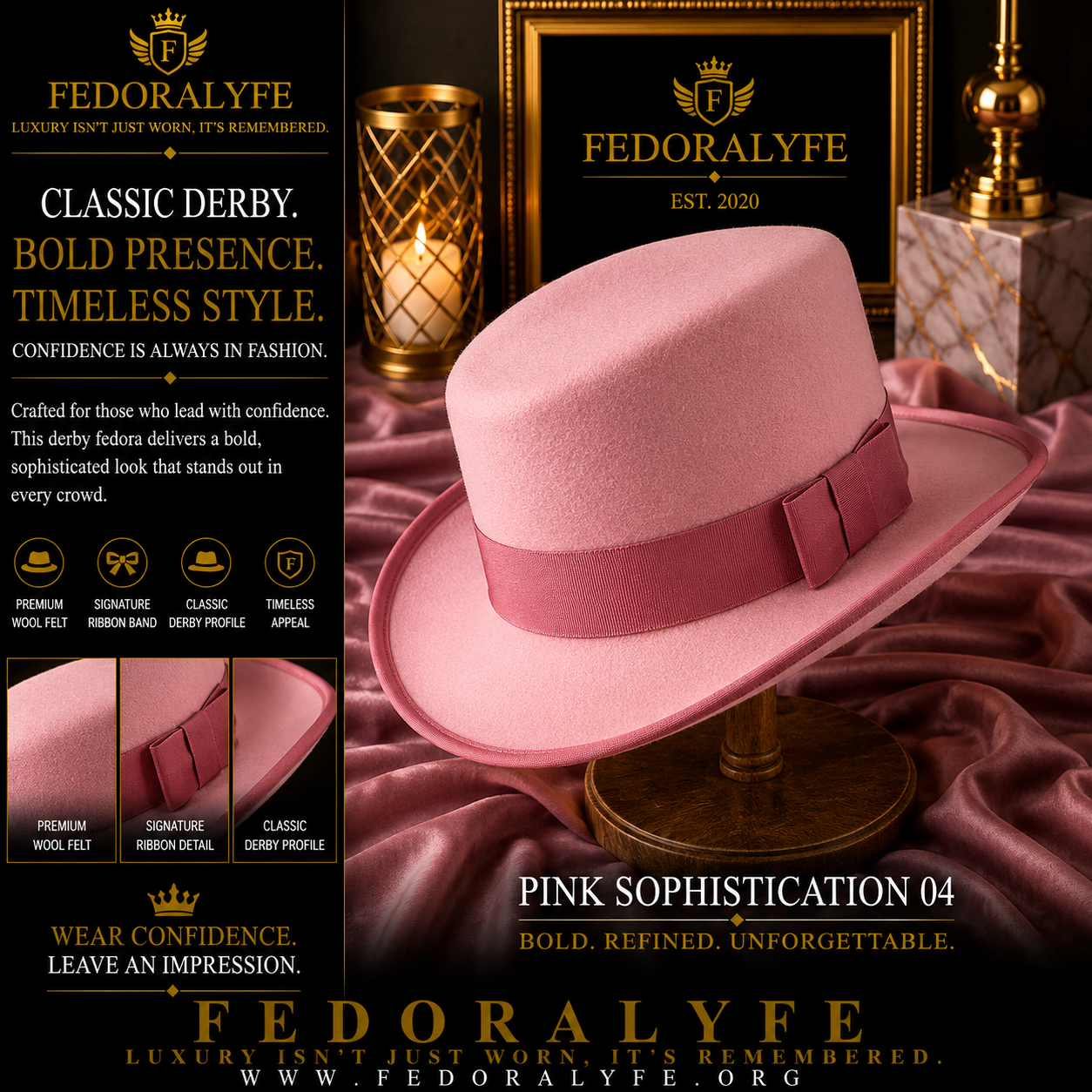 PINK ROYAL DERBY TOP HAT