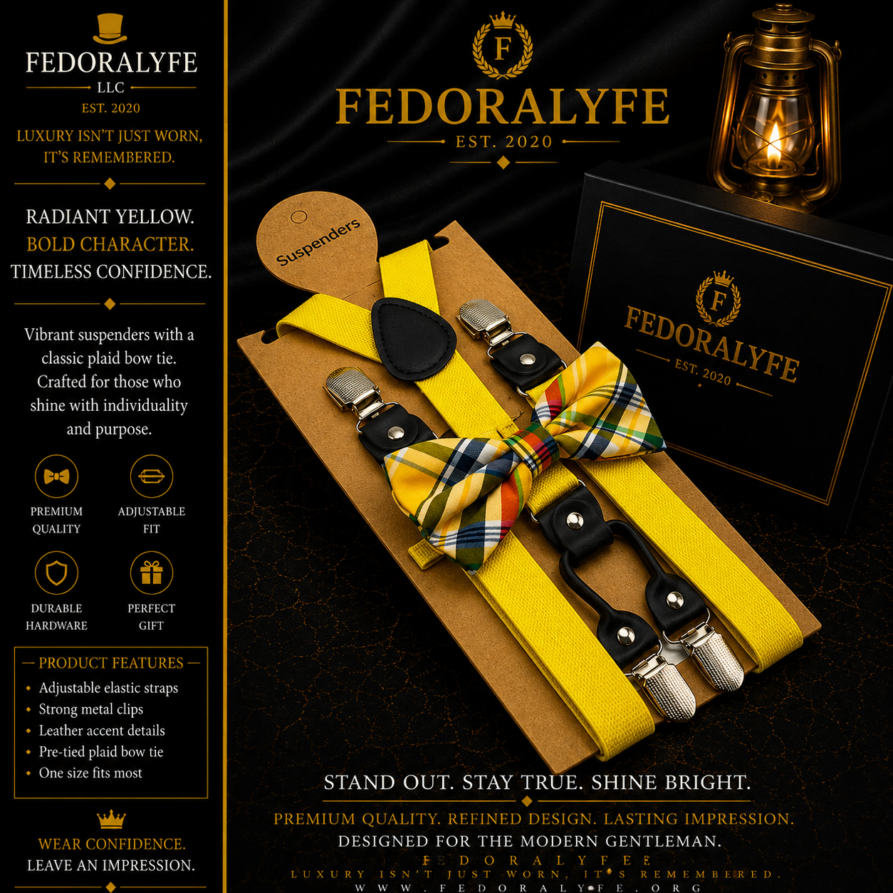 YELLOW BOWTIE AND SUSPENDER SET