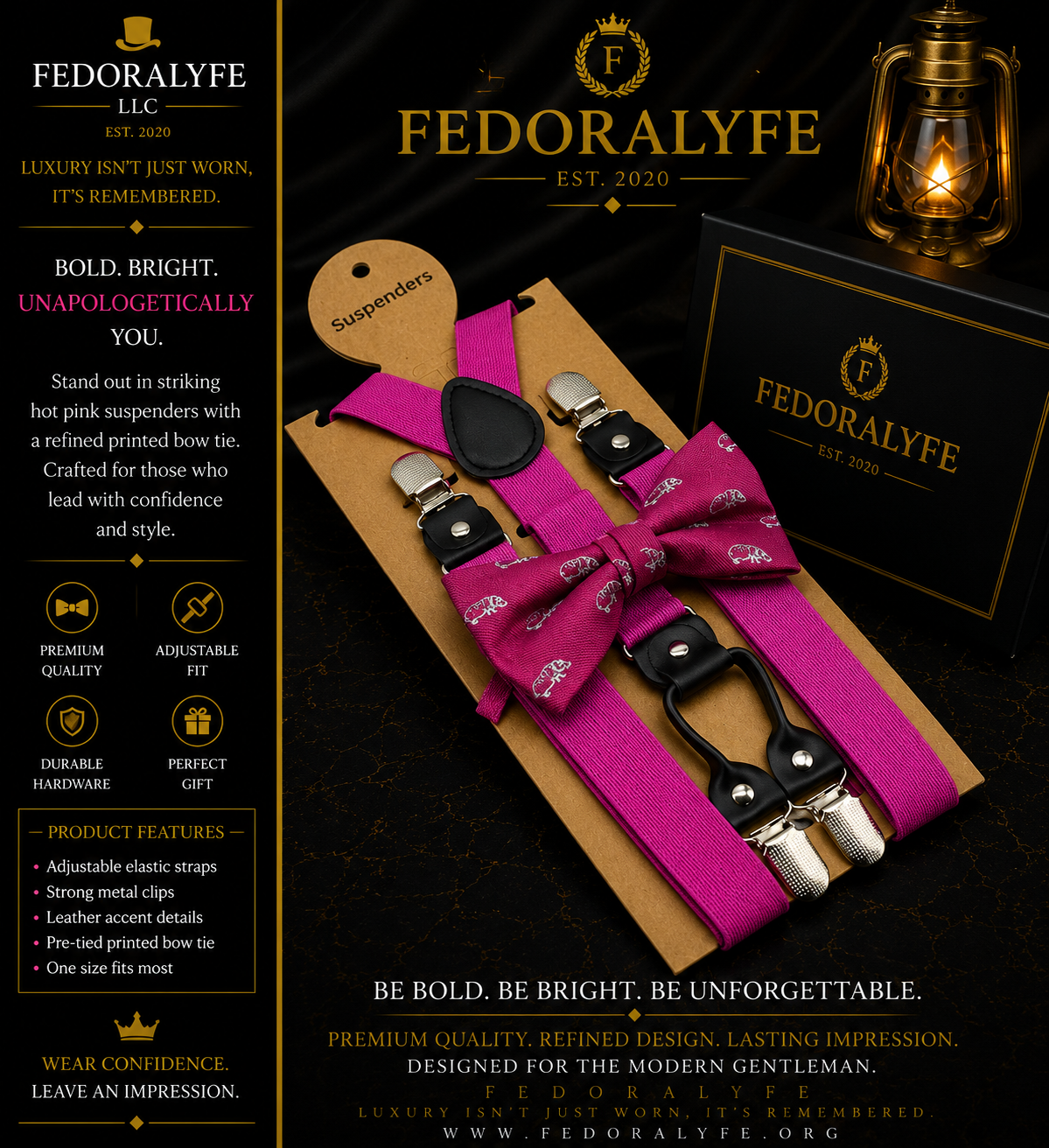 PINK SUSPENDER WITH BOWTIE SET