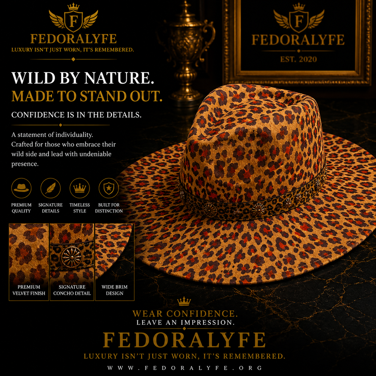 MULTI COLOR (LEOPARD) WIDE BRIM FEDORA HAT