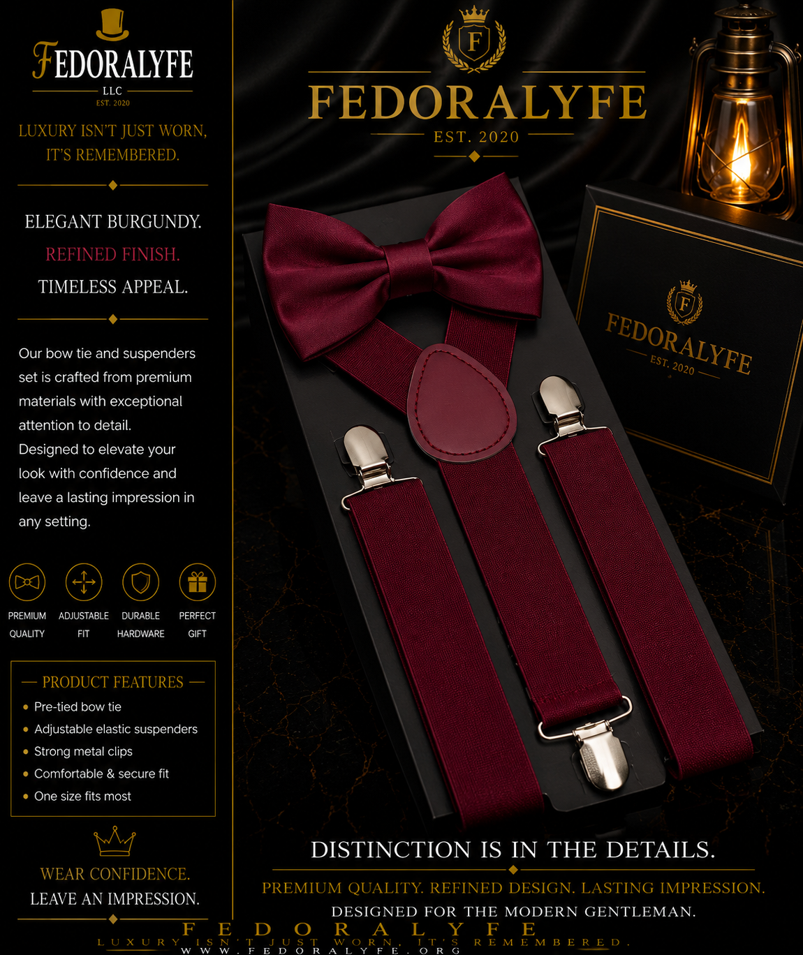 BURGUNDY BOWTIE AND SUSPENDER SET