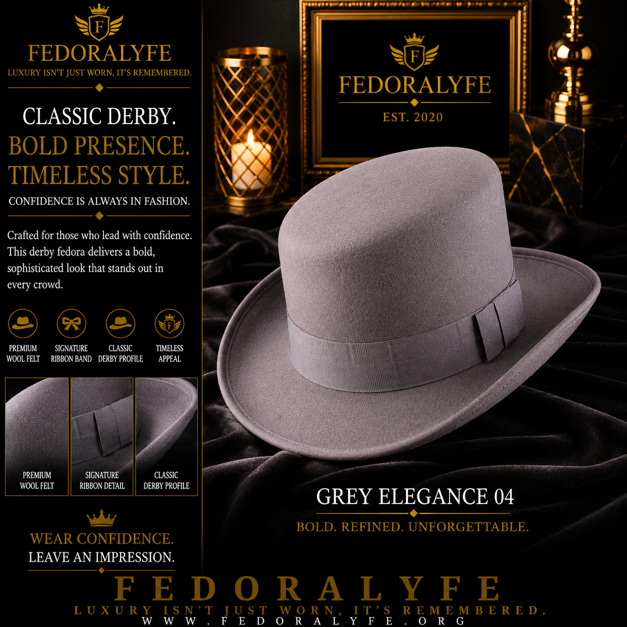 GREY ROYAL DERBY TOP HAT
