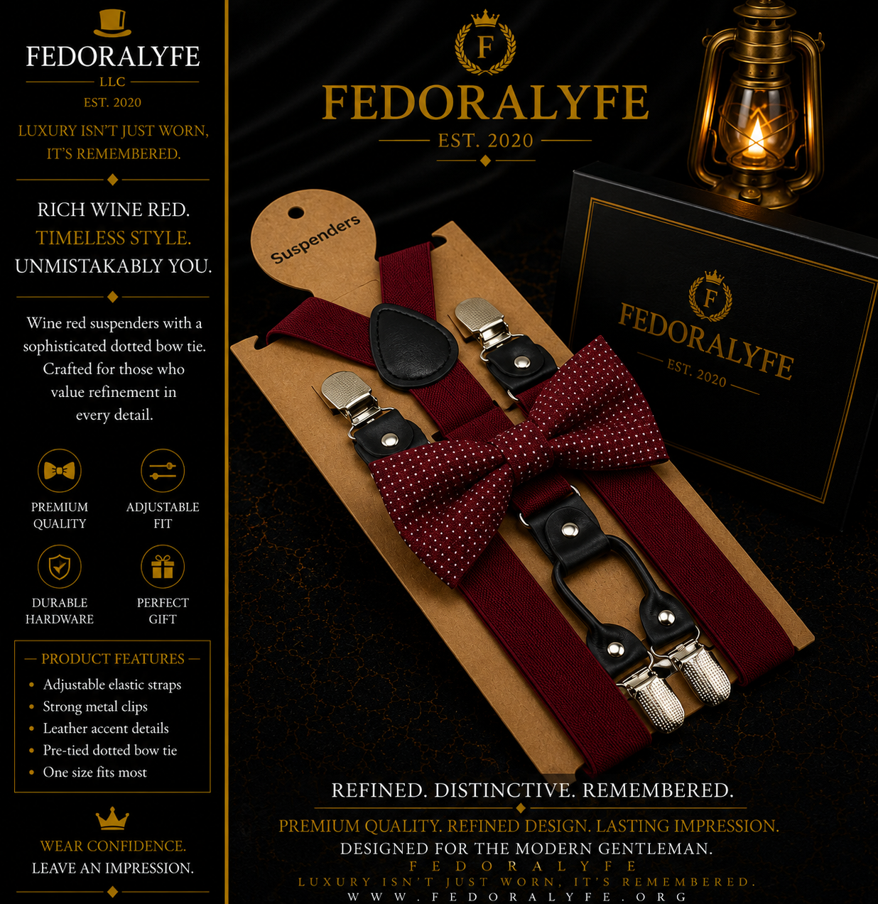 WINE RED SUSPENDER WITH BOWTIE SET