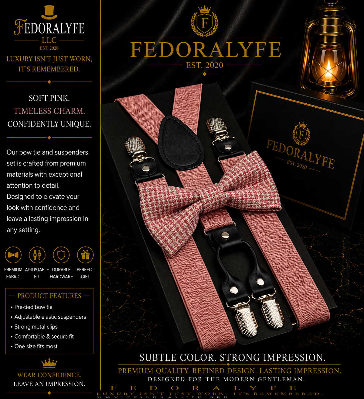 PINK BOWTIE AND SUSPENDER SET