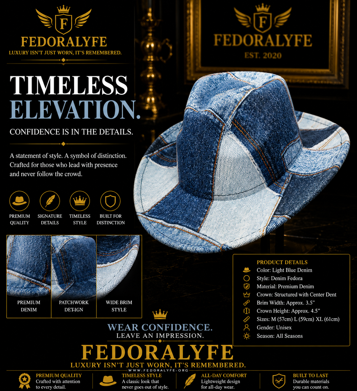 Denim Fedora – Light Blue Denim