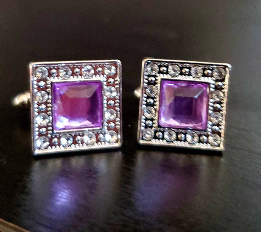 PURPLE RHINESTONE CUFFLINKS