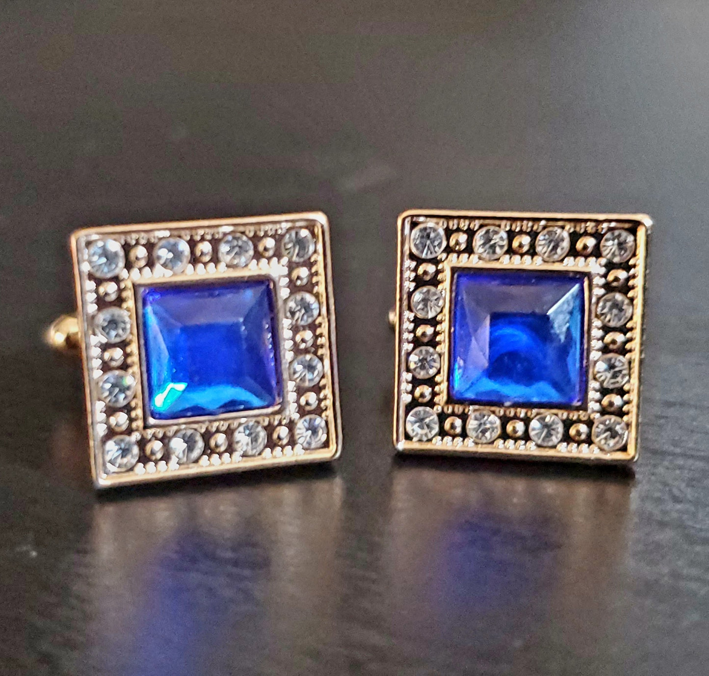 BLUE RHINESTONE CUFFLINKS