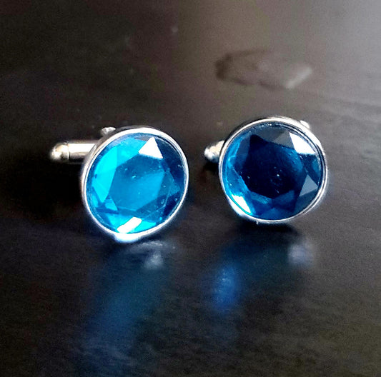LIGHT BLUE RHINESTONE CUFFLINKS