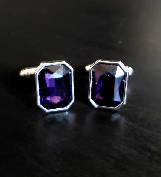 PURPLE RHINESTONE CUFFLINKS