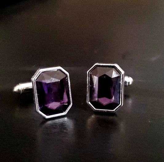 PURPLE RHINESTONE CUFFLINKS