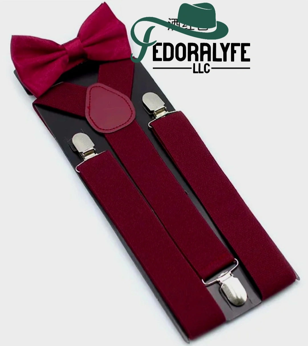BURGUNDY BOWTIE AND SUSPENDER SET