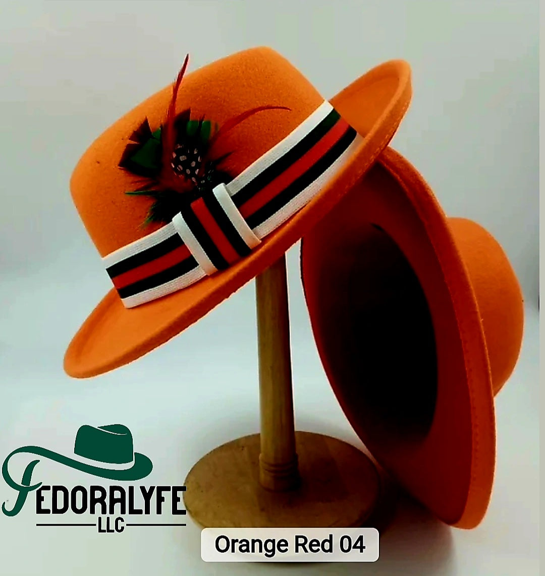 ORANGE DERBY FEDORA HAT WITH ORANGE LINING