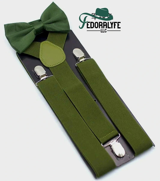 OLIVE GREEN BOWTIE AND SUSPENDER SET