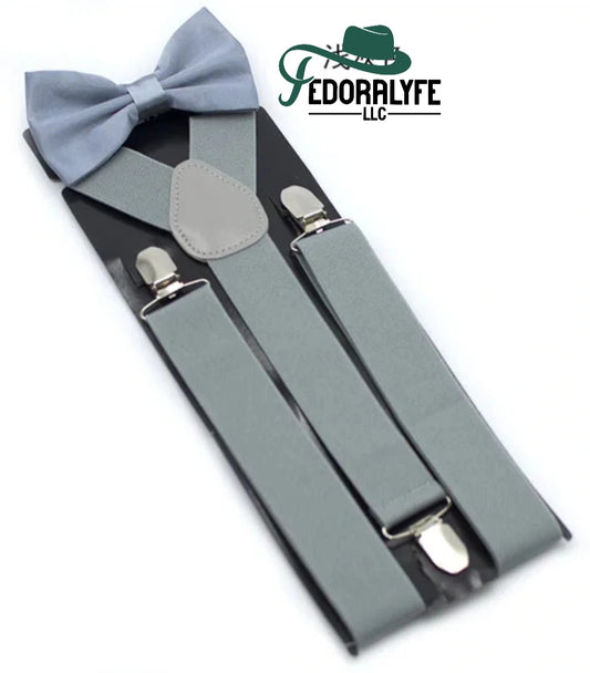 LIGHT GREY BOWTIE AND SUSPENDER SET