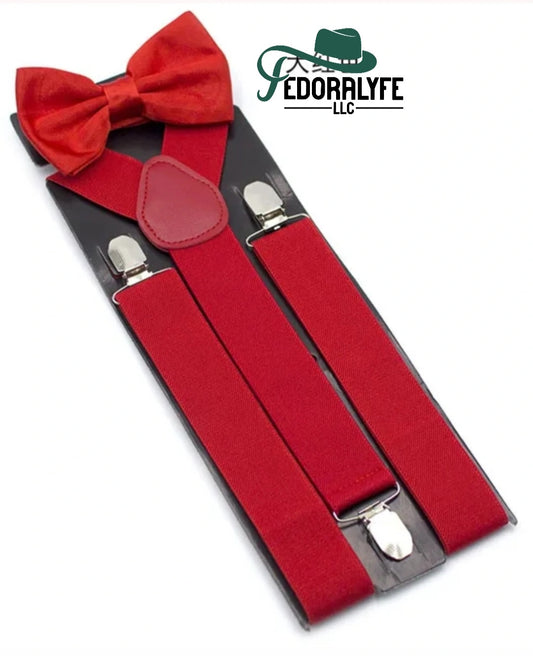 RED BOWTIE AND SUSPENDER SET