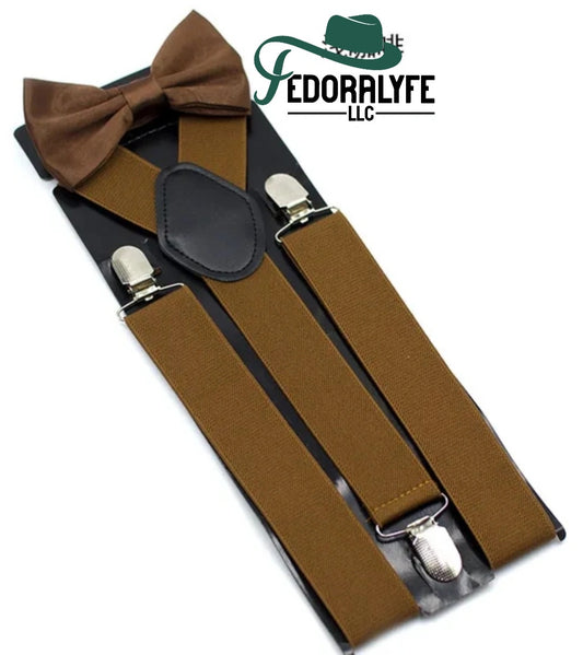 COFFEE BOWTIE AND SUSPENDER SET