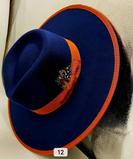 DARK BLUE WITH ORANGE TIP FEDORA HAT