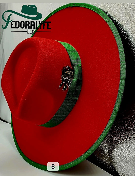 RED FEDORA WITH GREEN TIP