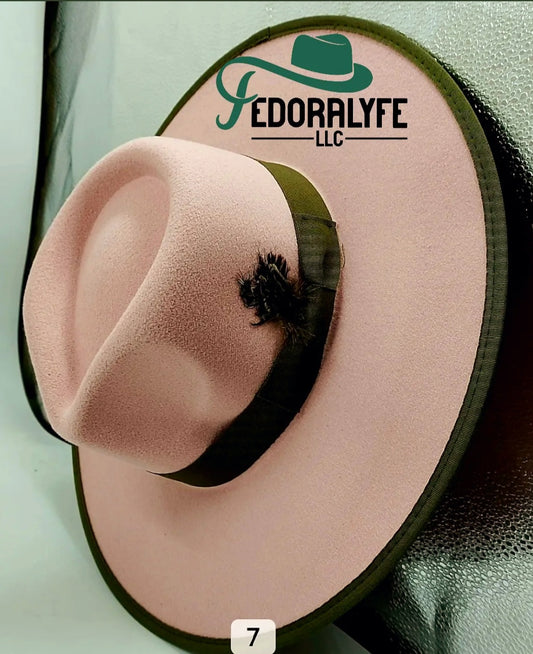 PINK WITH GREEN TIP FEDORA HAT