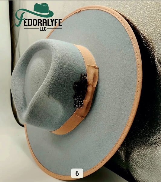 LIGHT BLUE WITH A TAN TIP FEDORA HAT