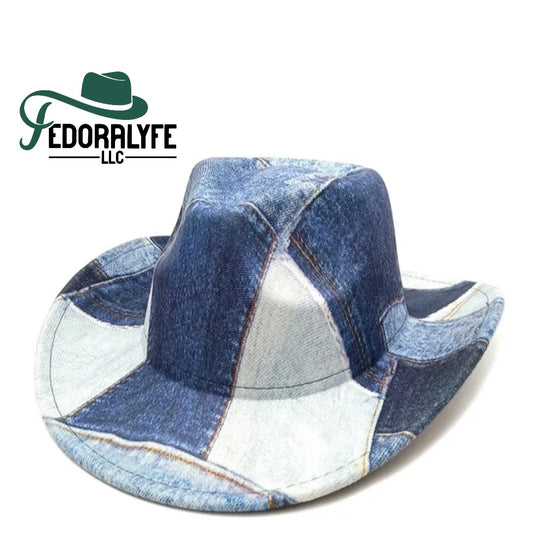 LIGHT BLUE DENIM PATCH COWBOY FEDORA