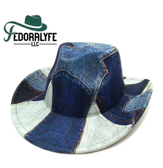 DARK BLUE DENIM PATCH COWBOY FEDORA