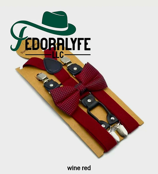 WINE RED SUSPENDER WITH BOWTIE SET