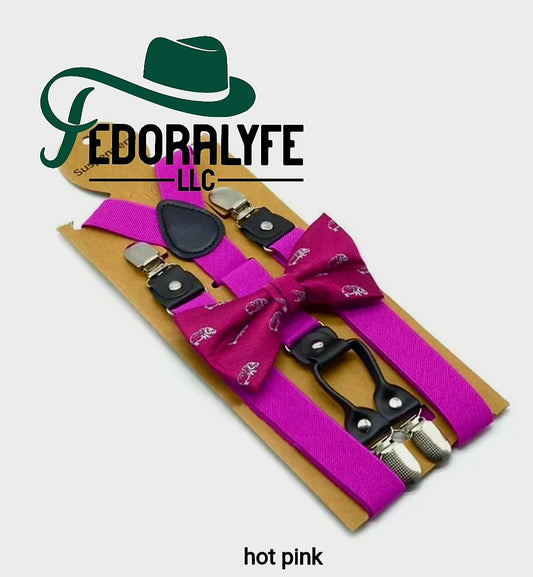 PINK SUSPENDER  WITH BOWTIE SET