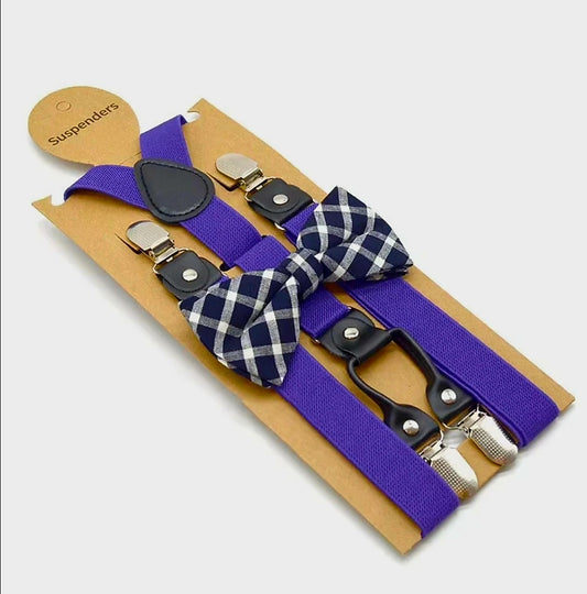 PURPLE BOWTIE AND SUSPENDER SET