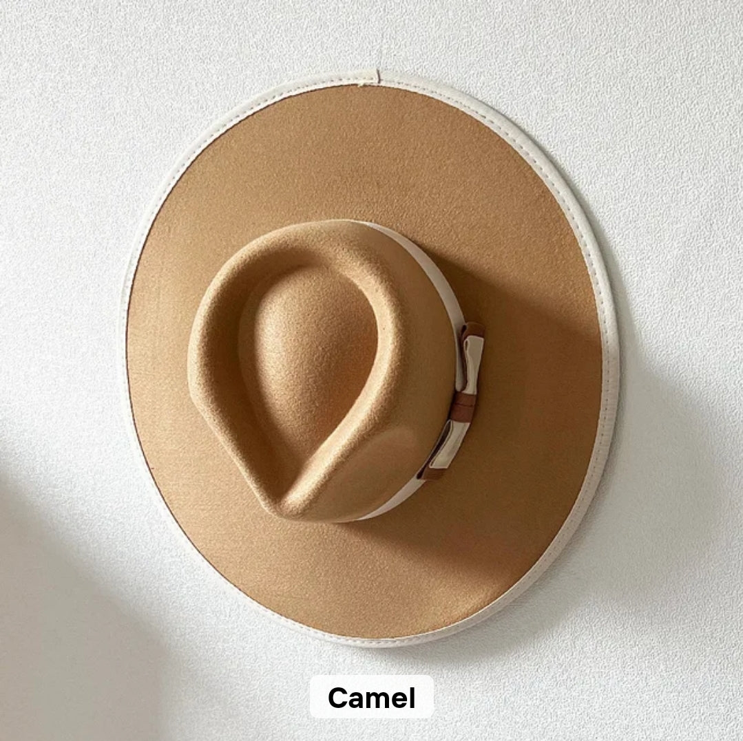 Camel Wide Brim Fedora Hat with Creme Band/ Men's & Women 's Dress Hat