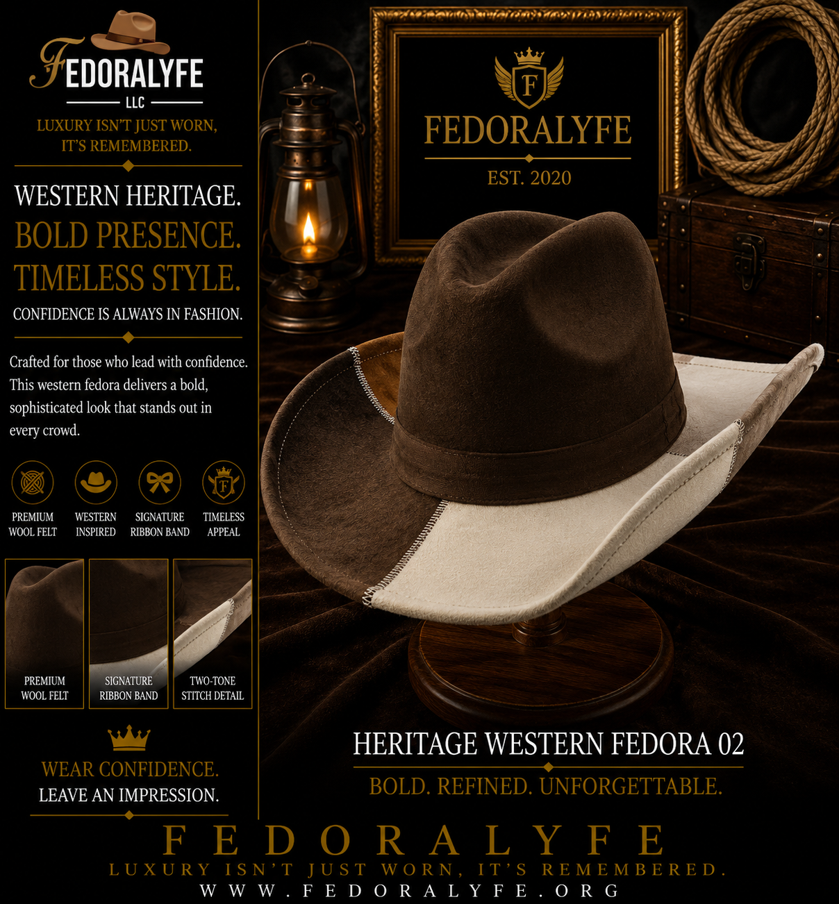 SUEDE COWBOY WESTERN FEDORA HAT