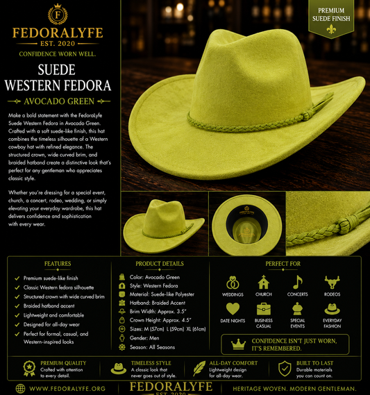 Suede Western Fedora – Avocado Green